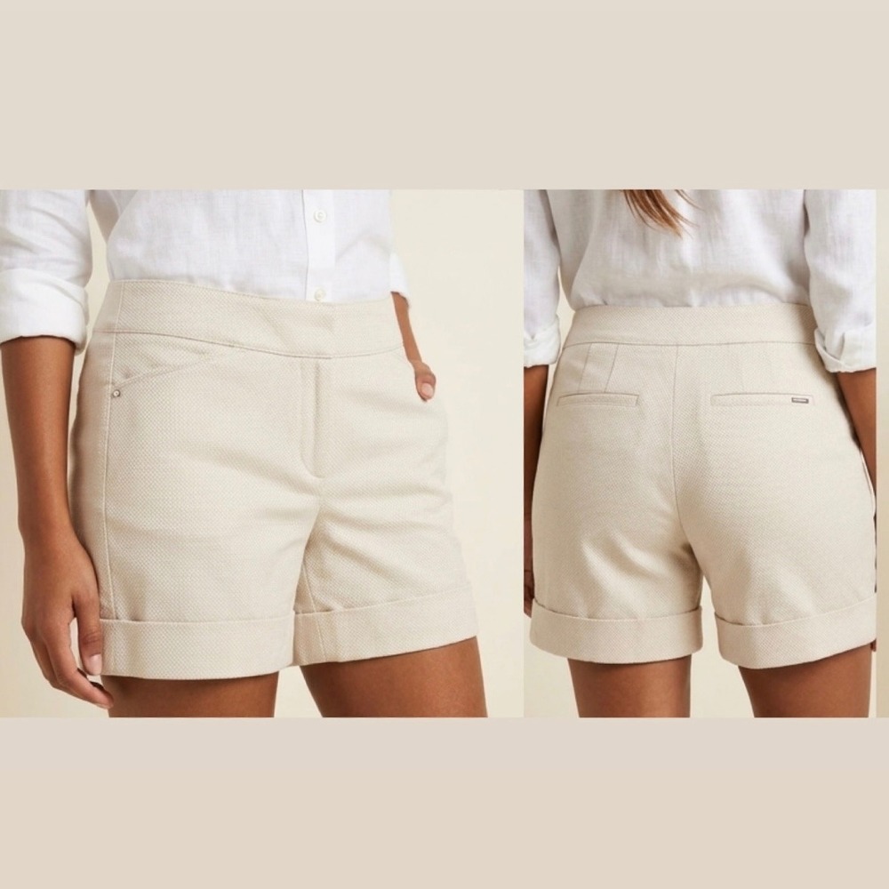 White House Black Market Shorts Womens 2 Cream Textured Cuffed Low Rise Neutral